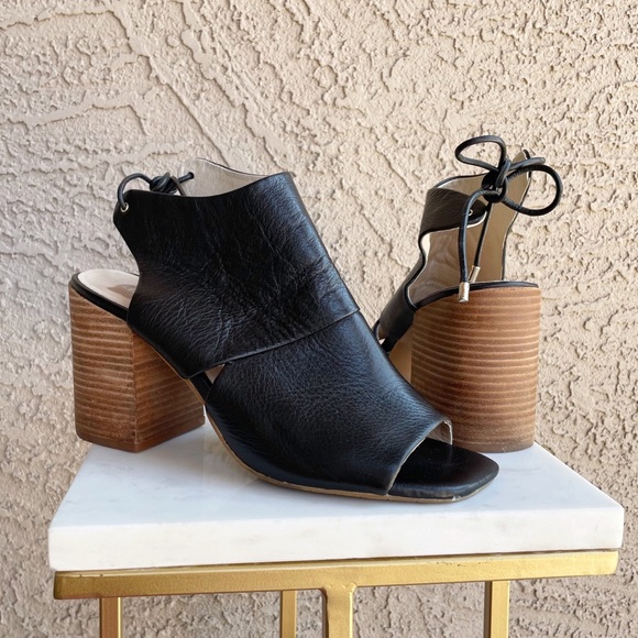 KENNETH COLE Black Leather Katarina Open Toe Chunky Sandal Heels Sz 9 - Picture 6 of 13